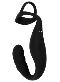 Черное эрекционное кольцо со стимуляцией промежности и анальной пробкой Cock Ring with RC Prostate Plug - Orion - в Тюмени купить с доставкой