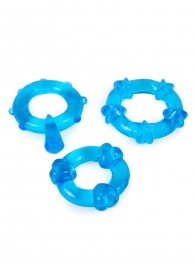 Набор из 3 синих эрекционных колец с различным рельефом - Erowoman-Eroman - в Тюмени купить с доставкой