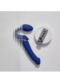 Синий безремневой страпон Multi Orgasm Bendable Strap-On size XL с клиторальной стимуляцией - Strap-on-me - купить с доставкой в Тюмени