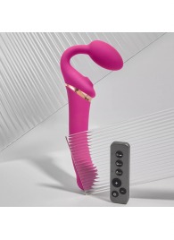 Ярко-розовый безремневой страпон Multi Orgasm Bendable Strap-On size L с клиторальной стимуляцией - Strap-on-me - купить с доставкой в Тюмени