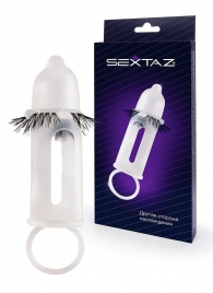 Эластичная насадка на пенис с подхватом мошонки и стимулирующими «ресничками» - Sextaz - в Тюмени купить с доставкой