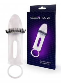 Закрытая насадка на пенис с подхватом мошонки и стимулирующими «ресничками» - Sextaz - в Тюмени купить с доставкой
