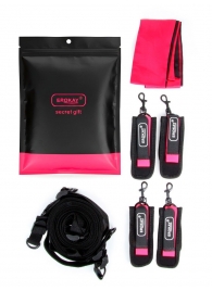 Черно-розовый эротический набор: фиксатор, оковы, наручники, повязка - Erokay - купить с доставкой в Тюмени