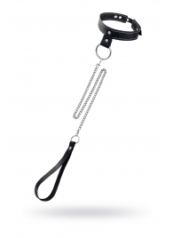 Черный узкий однослойный ошейник с серебристым поводком-цепочкой - Pecado - купить с доставкой в Тюмени