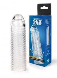 Прозрачная закрытая насадка на пенис с ребрышками - 16 см. - Sex Expert - в Тюмени купить с доставкой