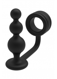 Черное эрекционное кольцо с анальной елочкой Cockring With Beaded Anal Plug - Dream Toys - в Тюмени купить с доставкой
