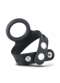 Черное эрекционное кольцо с подхватом мошонки на кнопках VS6 - Blush Novelties - в Тюмени купить с доставкой