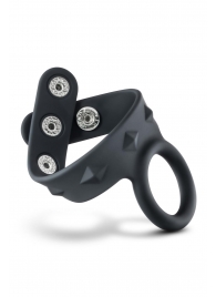 Черное эрекционное кольцо с подхватом мошонки на кнопках VS6 - Blush Novelties - в Тюмени купить с доставкой