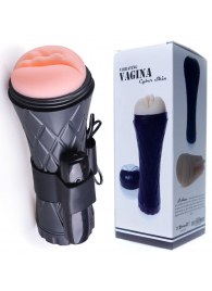 Телесный мастурбатор-вагина в черной колбе с вибрацией - Boys of Toys - в Тюмени купить с доставкой