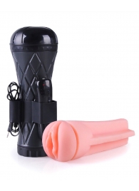Телесный мастурбатор-вагина в черной колбе с вибрацией - Boys of Toys - в Тюмени купить с доставкой