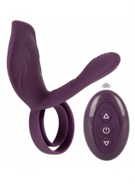 Фиолетовая насадка на член с клиторальным отростком и пультом ДУ RC Couple’s Vibrator 2 - Orion - в Тюмени купить с доставкой