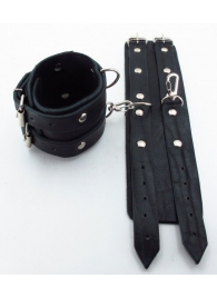 Широкие черные наручники с двумя ремешками - БДСМ Арсенал - купить с доставкой в Тюмени