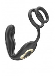 Черная анальная пробка с вращением и эрекционными кольцами - Ibiza - в Тюмени купить с доставкой