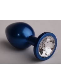 Синяя анальная пробка с прозрачным кристаллом - 8,2 см. - 4sexdreaM - купить с доставкой в Тюмени