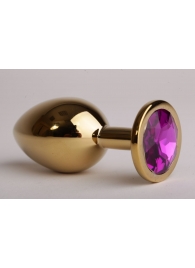 Золотистая анальная пробка с фиолетовым кристаллом - 9,5 см. - 4sexdreaM - купить с доставкой в Тюмени