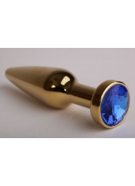 Золотистая анальная пробка с синим кристаллом - 11,2 см. - 4sexdreaM - купить с доставкой в Тюмени