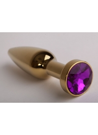 Золотистая анальная пробка с фиолетовым кристаллом - 11,2 см. - 4sexdreaM - купить с доставкой в Тюмени