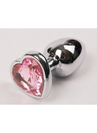 Серебристая анальная пробка с розовым стразиком-сердечком - 8 см. - 4sexdreaM - купить с доставкой в Тюмени