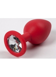 Красная силиконовая пробка с прозрачным кристаллом - 9,5 см. - 4sexdreaM - купить с доставкой в Тюмени