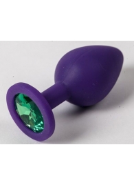 Фиолетовая силиконовая пробка с зеленым кристаллом - 9,5 см. - 4sexdreaM - купить с доставкой в Тюмени