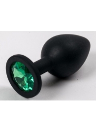 Черная силиконовая анальная пробка с зеленым кристаллом - 9,5 см. - 4sexdreaM - купить с доставкой в Тюмени