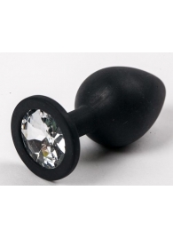 Черная силиконовая анальная пробка с прозрачным кристаллом - 9,5 см. - 4sexdreaM - купить с доставкой в Тюмени