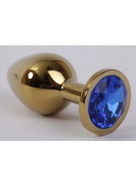Золотистая анальная пробка с синим кристаллом - 8,2 см. - 4sexdreaM - купить с доставкой в Тюмени