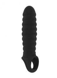 Чёрная ребристая насадка Stretchy Penis Extension No.32 - Shots Media BV - в Тюмени купить с доставкой