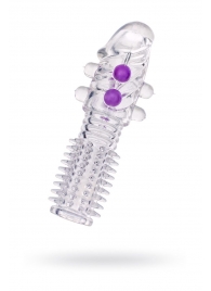 Гелевая прозрачная насадка с шариками и шипами - 14 см. - Toyfa Basic - в Тюмени купить с доставкой