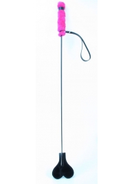 Лаковый стек с розовой меховой ручкой - 64 см. - БДСМ Арсенал - купить с доставкой в Тюмени