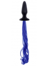 Чёрная анальная пробка с синим хвостом Unicorn Tails Blue - NS Novelties