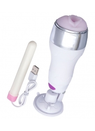 Мастурбатор-вагина в белой колбе с присоской и функцией нагрева - A-toys - в Тюмени купить с доставкой