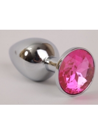 Серебряная металлическая анальная пробка с розовым стразиком - 9,5 см. - 4sexdreaM - купить с доставкой в Тюмени
