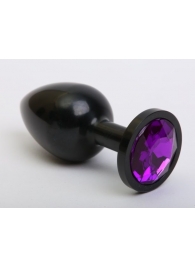 Чёрная анальная пробка с фиолетовым стразом - 7,6 см. - 4sexdreaM - купить с доставкой в Тюмени