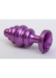Фиолетовая ребристая анальная пробка с фиолетовым кристаллом - 7,3 см. - 4sexdreaM - купить с доставкой в Тюмени