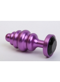 Фиолетовая ребристая анальная пробка с чёрным кристаллом - 7,3 см. - 4sexdreaM - купить с доставкой в Тюмени