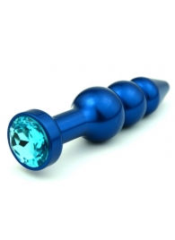 Синяя фигурная анальная пробка с голубым кристаллом - 11,2 см. - 4sexdreaM - купить с доставкой в Тюмени