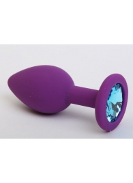 Фиолетовая силиконовая пробка с голубым стразом - 7,1 см. - 4sexdreaM - купить с доставкой в Тюмени