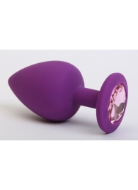 Фиолетовая силиконовая пробка с розовым стразом - 7,1 см. - 4sexdreaM - купить с доставкой в Тюмени