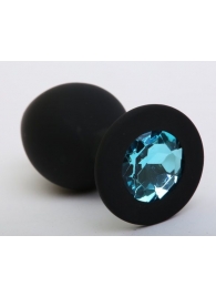 Чёрная силиконовая пробка с голубым стразом - 9,5 см. - 4sexdreaM - купить с доставкой в Тюмени