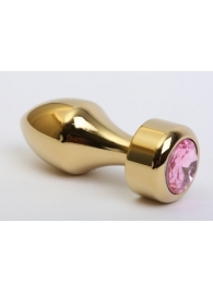 Золотистая анальная пробка с широким основанием и розовым кристаллом - 7,8 см. - 4sexdreaM - купить с доставкой в Тюмени