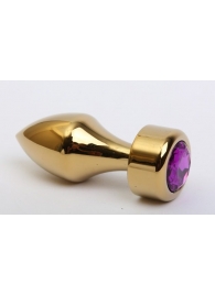 Золотистая анальная пробка с широким основанием и фиолетовым кристаллом - 7,8 см. - 4sexdreaM - купить с доставкой в Тюмени