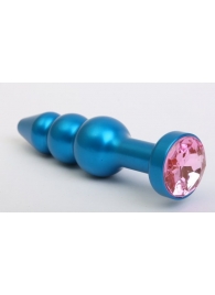 Синяя фигурная анальная пробка с розовым кристаллом - 11,2 см. - 4sexdreaM - купить с доставкой в Тюмени