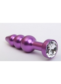 Фиолетовая фигурная анальная ёлочка с прозрачным кристаллом - 11,2 см. - 4sexdreaM - купить с доставкой в Тюмени