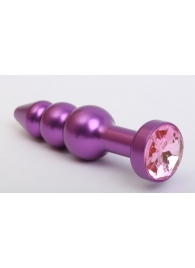 Фиолетовая фигурная анальная ёлочка с розовым кристаллом - 11,2 см. - 4sexdreaM - купить с доставкой в Тюмени