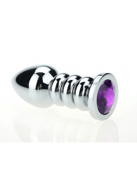 Серебристая фигурная анальная пробка с фиолетовым кристаллом - 10,3 см. - 4sexdreaM - купить с доставкой в Тюмени