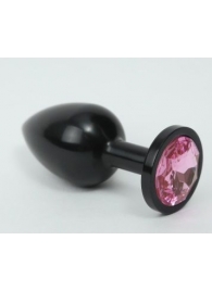 Чёрная анальная пробка с розовым стразом - 8,2 см. - 4sexdreaM - купить с доставкой в Тюмени