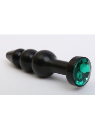 Чёрная анальная ёлочка с зеленым кристаллом - 11,2 см. - 4sexdreaM - купить с доставкой в Тюмени