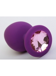 Фиолетовая силиконовая пробка с розовым стразом - 9,5 см. - 4sexdreaM - купить с доставкой в Тюмени