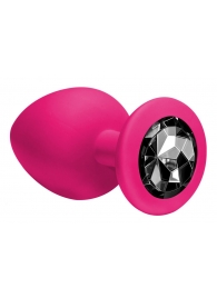Большая розовая анальная пробка Emotions Cutie Large с чёрным кристаллом - 10 см. - Lola Games - купить с доставкой в Тюмени